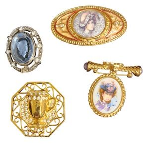 VTG Avon 4pc Lot Presidents Recognition Program Brooch  Cameo Portrait Teacup